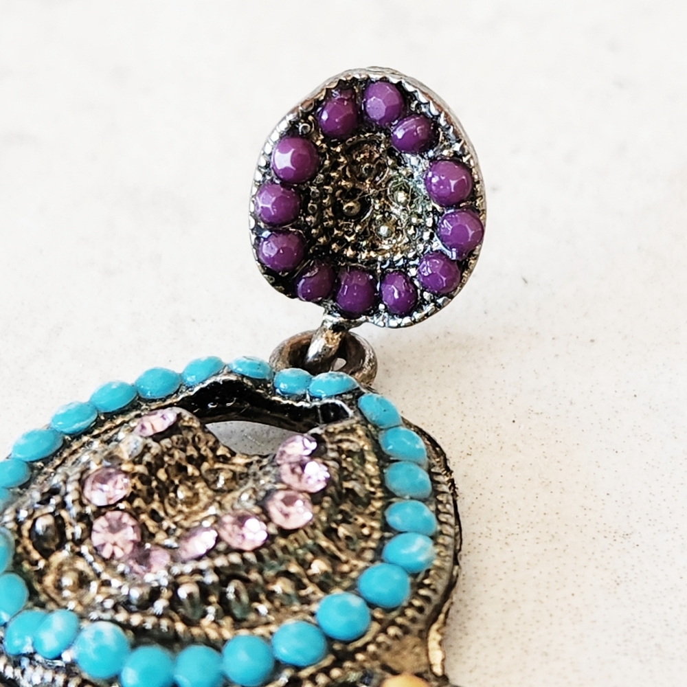 Unique Boho Dangle Drop Large Beaded Statement Ea… - image 7